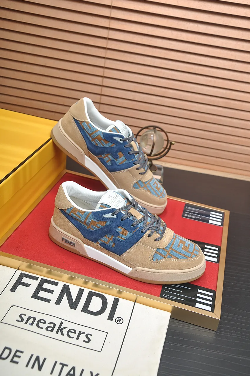 Men's shoes 💰600💶 [Fendi] The latest couple model 🔥 Many 💑 stars have the same style. FD match is a one-to-one replica of the original version. The first fendi match created by designer Kim Jones and Trainer basketball sneakers by Donkey. Material: Original silk leather. Lining: breathable mesh. Packaging: Original 1:1 matching high-end packaging. Size: Female 35-40 Male 38-44 (45 46. Custom-made (no return or exchange)